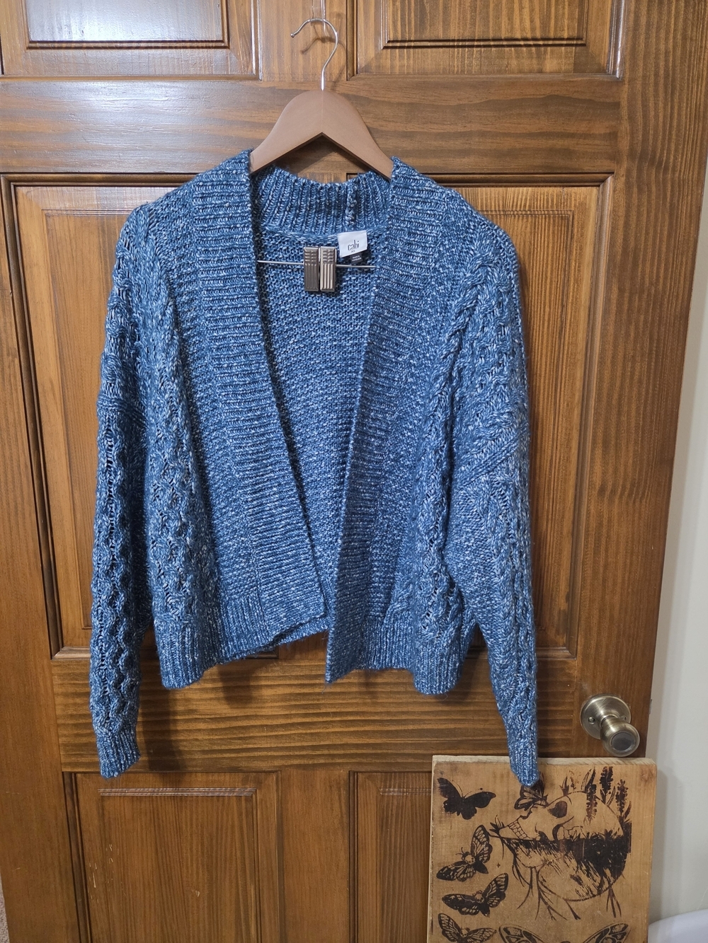 CAbi Open-Front Heathered Blue Knit Cardigan